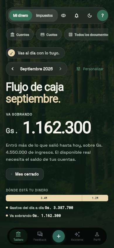 Dashboard de ikatu mostrando el flujo de caja del mes